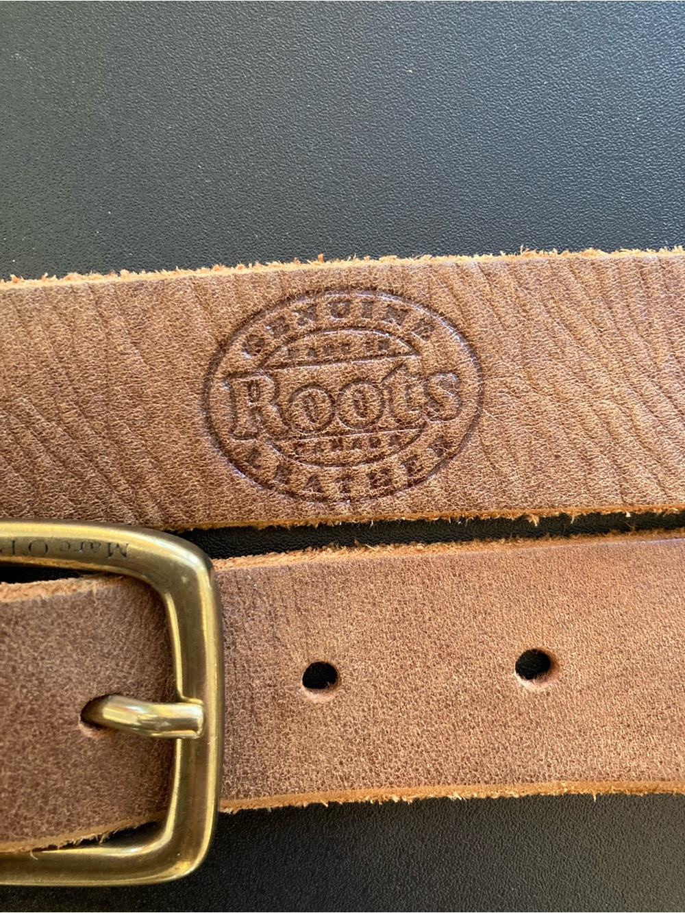 Roots Tan Suede Leather Belt with Brass Buckle